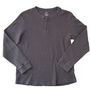 George Men's Thermal Henley‎ Shirt Long Sleeve L Waffle Knit Gray Y2K Grunge